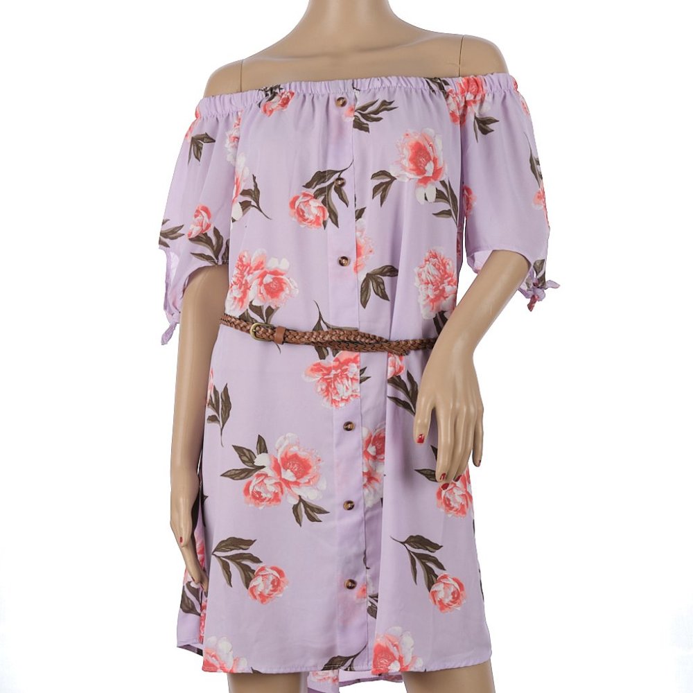 Rue 21 Floral Rose Off Shoulder Dress Large NWT